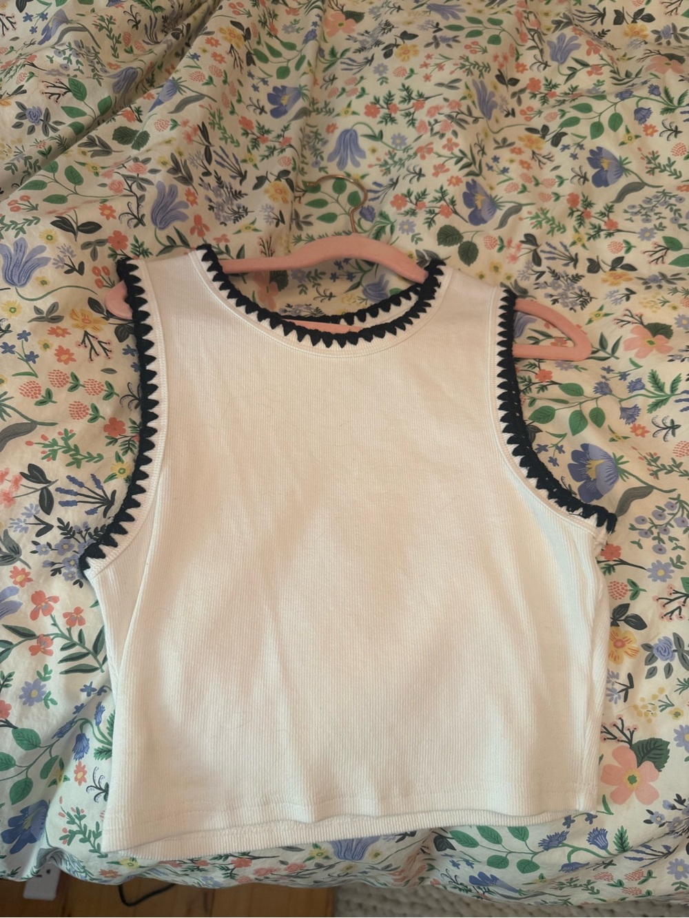 Altar'd State White Ribbed Tank with Black Trim